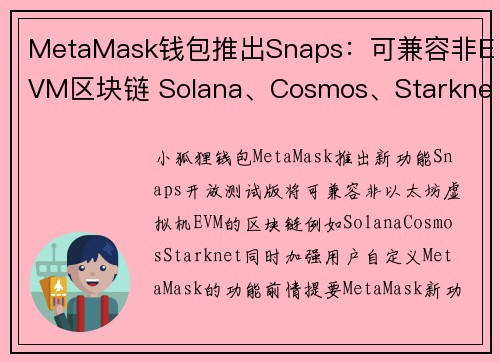 MetaMask钱包推出Snaps：可兼容非EVM区块链 Solana、Cosmos、Starkne