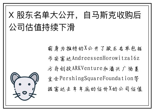 X 股东名单大公开，自马斯克收购后公司估值持续下滑